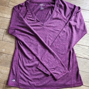 Ideology Women’s Small Long-Sleeve V-Neck Top - Plum Heather